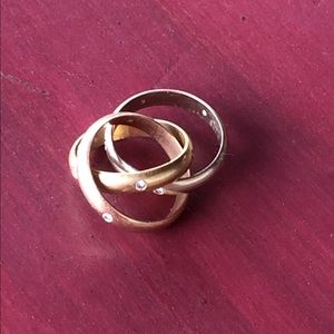 Classic trinity ring with diamonds 18K sz 5